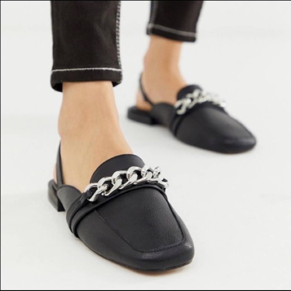ASOS Square Toe Black Chain Loafers